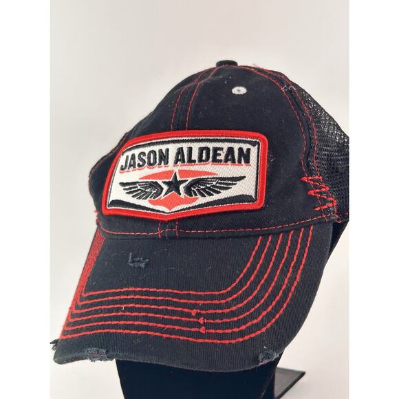 Jason Aldean Burn It Down Tour Hat Trucker Cap Black Red Snapback Concert Merch - Picture 5 of 7
